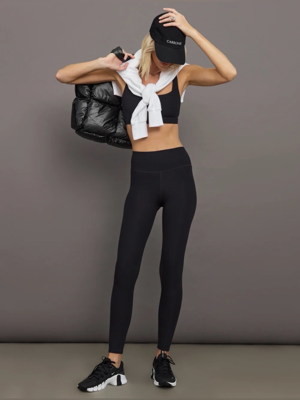 Carbon38 Black Ribbed High Rise 7/8 Length Leggings